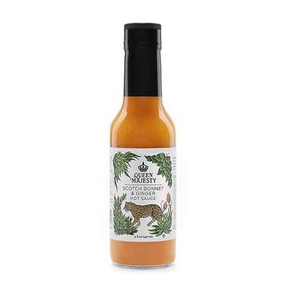 Queen Majesty Scotch Bonnet & Ginger Hot Sauce, 5 oz - All Natural Scotch Bonnet, Habanero, & Ginger Condiment - Vegan, Kosher, Gluten Free, non GMO, No Sugar, Award Winning & Featured on Hot Ones