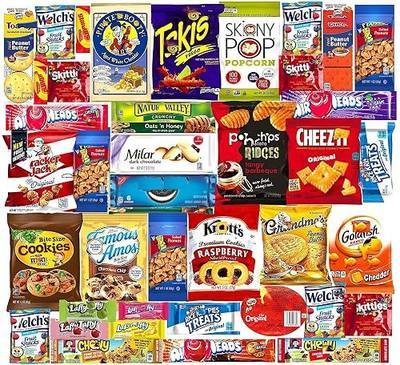 Ultimate Variety Sampler Care Package 40 Count - Ready To Gift Assorted Snacks With Cookies Chips Bars Popcorn Crackers For Adults Kids Grandkids Office Break Rooms School Snacks Camp Snack Birthday College Student Office School
