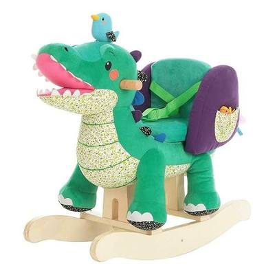 labebe Baby Rocking Horse, Green Crocodile Plush Rocker Toy | with Wooden Base & Safety Seat Belt, Stuffed Animal Ride On Toy for Toddlers 12Months+, Birthday Gift for Boys Girls