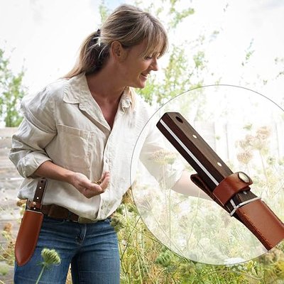 12" Hori Hori Garden Knife with FREE Diamond Sharpening Rod, Stainless Steel Blade with Protective Handguard and Full Tang Handle, Comes with Thick Sheath and Gift Box