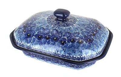 Blue Rose Polish Pottery - Blue Joanna Medium Covered Baker - 3 Cup Capcaity - Unique, Dishwasher Safe, & Durable Bakeware