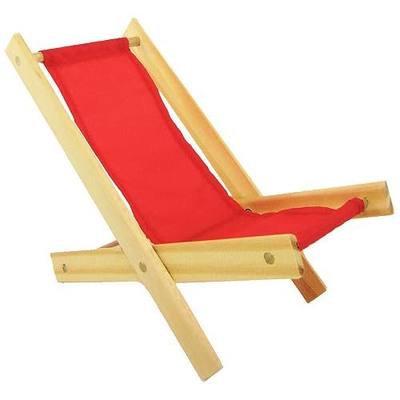 Wooden Toy Folding Doll, Beach, Deck, Lounge, Lawn Chair | for Dolls, Stuffed Animals, Action Figures, Choice of Color (Red)