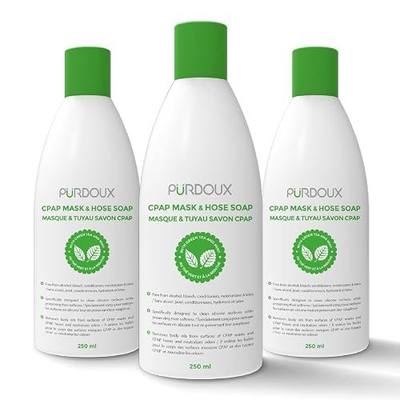 Linder Product Name: PURDOUX CPAP Mask & Hose Cleaning Soap (Pack of 3 bottles, 250 ml / 8.4 oz each) (3 x Green Tea-Mint scent)