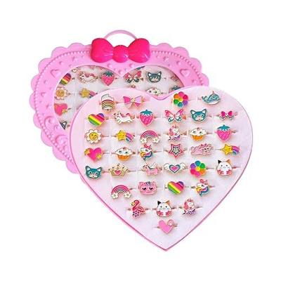 Elesa Miracle 36pcs Children Kids Little Girl Adjustable Jewelry Rings in Box Girl Pretend Play and Dress up Rings Birthday Gifts for Girls
