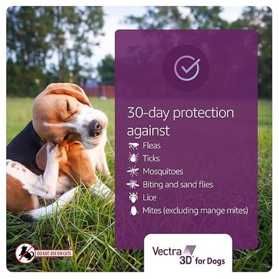 Vectra 3D Flea and Tick Prevention for Small Dogs 11-20 lbs, 3‑Month | Kills and Repels Fleas, Ticks & Mosquitoes | Fast‑Acting, Waterproof, No Prescription Needed