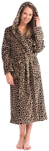 Patricia Premium Extra Soft Plush Fleece Hooded Long Robe for Women (Leopard Print, S/M)