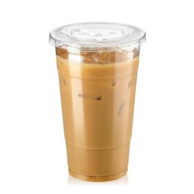 Fit Meal Prep 100 Pack 24 oz Clear Plastic Cups with Flat Lids, Disposable Iced Coffee Cups, BPA Free Premium Crystal Smoothie Cup for Party, Lemonade Stand, Cold Drinks, Juice, Milkshake