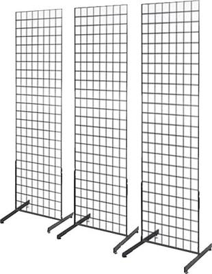 Only Hangers 2' x 6' Grid Wall Panel Floorstanding Display Fixture with Deluxe T-Style Base, Black or White. Three-Pack Combo. (BLACK)