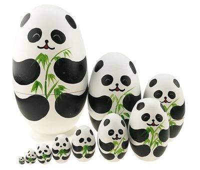 Winterworm Cute Animal Theme Black and White Panda Egg Shape Wooden Handmade Nesting Dolls Matryoshka Dolls Set 10 Pieces for Kids Toy Birthday Home Kids Room Decoration