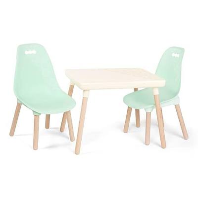 B. toys Table and Chair Set, Kid Century Modern, Mint Wood Legs, Furniture | Kids furniture set with 1 table and 2 chairs, natural wooden legs, easy screw-on assembly, for play or snacks, Mint, 3+ Years