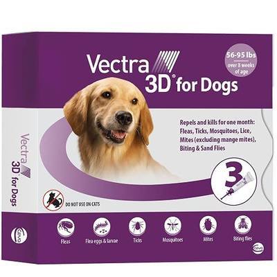 Vectra 3D Flea and Tick Prevention for Large Dogs 56–95 lbs, 3‑Month | Kills and Repels Fleas, Ticks & Mosquitoes | Fast‑Acting, Waterproof, No Prescription Needed