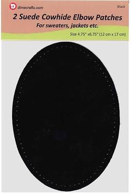 -2 Sew-on Large Natural Suede Leather Elbow Patches Size 4.75 in x 6.5 in w/Perforated Edges for Easy Sewing - (Black)