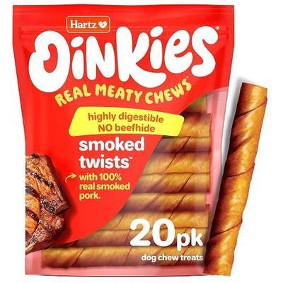 Hartz Oinkies Natural Smoked Pig Skin Twist Dog Treat Chews - 20 Pack