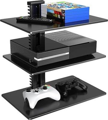 PERLESMITH Floating Wall Mounted Shelf AV Mount Shelf - Holds up to 16.5lbs - DVD DVR Component Shelf with Strengthened Tempered Glass - Perfect for DVD Players, TV Box and Cable Box (PSDSK3)