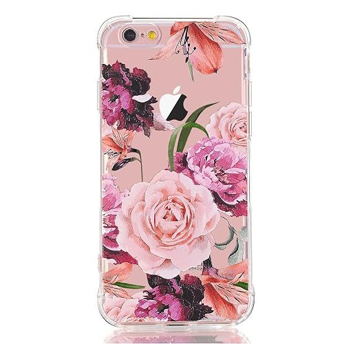 LUOLNH Slim Shockproof Clear Floral Pattern Soft Flexible TPU Back Cover Case Compatible with iPhone 5 5s -Purple Rose