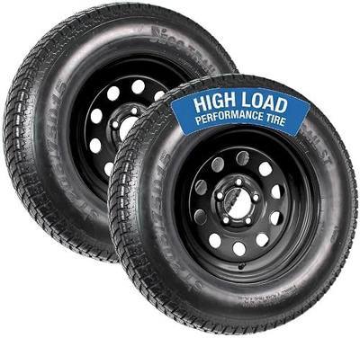 eCustomrim 2-Pack Trailer Tire Rim Assembly ST205/75D15 15 Inch 5 Lug Black | Load Range C 6 Ply Tire, 5 Bolt On 4.5 Inch Center, Black Steel Wheel, Utility Cargo Trailer - 2 Year Warranty With Roadside