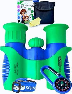 Kids Binoculars 8x21 Shockproof Green - Ages 3-12 with Case Neck Strap Compass Carabiner | High Resolution Optics for Bird Watching Camping Hiking | Birthday Gift Boys Girls