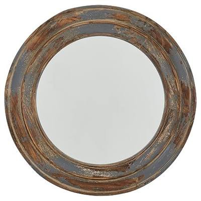 Amazon Brand – Stone & Beam Round Distressed Rustic Wood Hanging Wall Mirror Decor, 23.4 Inch Height, Antiqued Finish