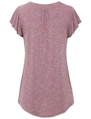 Women's V Neck Pleated Tunic Shirts Ruffle Sleeve T Shirt Flowy Plus Size Blouse Top