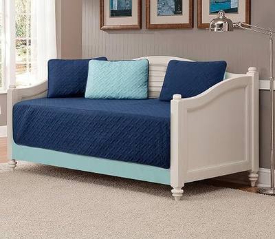 Mk Collection 5pc Modern Bedspread DayBed Solid Embossed New (Navy Blue/Light Blue)