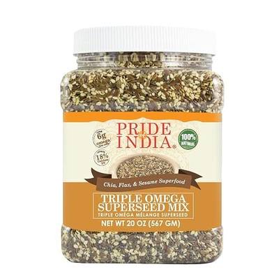 Pride of India Triple Omega Superseed Mix – 1.25 lb | Chia Seeds, Flax Seeds & Sesame Seeds Blend with Nutty Crunchy Texture | Omega 3 & Fiber Rich Seed Mix for Smoothies, Salads, Baking & Daily Nutrition