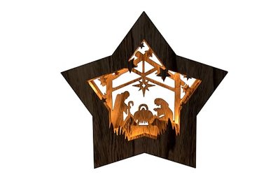 Clever Creations Wooden Star Shaped Nativity Scene Christmas Ornament, Festive LED Holiday Décor for Shelves and Tables, Brown