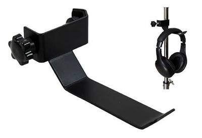 Headphone Headset Holder Hanger Clip Stand for Microphone Stand | Clamp-on mounting design, Adjustable locking knob, Tambourine holder, For musical, podcast, streaming and recording studio
