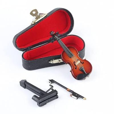 Wooden Miniature Violin Replica with Stand, Bow and Case Sculpture Ornament | 3.15" Miniature Violin Mini Musical Instrument Violin Replica Music Birthday Gifts Home Decoration Display Ornament Model