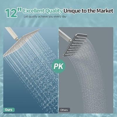 SR SUN RISE 12 Inch Rain Shower Head, High Pressure Rainfall Showerhead Large Waterfall Shower Head Ultra Thin Water Saving, Brushed Nickel 304 Stainless Steel