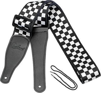 BestSounds Guitar Strap, Bass Guitar Strap, Electric and Acoustic Guitar Straps - Durable Nylon Checkered Guitar Shoulder Strap with Leather Ends (Black and White Checkered)