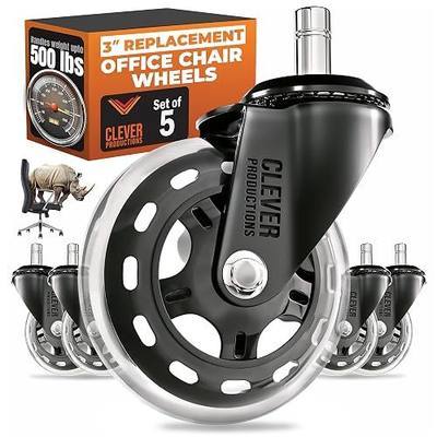 Replacement Office Chair Wheels (3" Set of 5) - Smooth & Quiet Rolling Heavy Duty 98% Universal Fit Caster Wheels for Office Chair - Desk Chair Wheels Clear for Hardwood Tile Vinyl Floors & Carpet