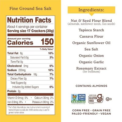 Simple Mills Almond Flour Crackers, Fine Ground Sea Salt, Gluten Free, Flax Seed, Sunflower Seeds, Corn Free, Good for Snacks, Made with whole foods, 6 Count (Packaging May Vary)