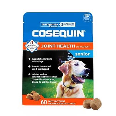 Nutramax Cosequin Dog Joint Supplement for Senior Dogs, Soft Chews, 60ct | Glucosamine + Chondroitin, MSM, Omega-3s, Beta-Glucan, Promotes Skin & Coat, Immune Health, Joint Support for Older Dogs