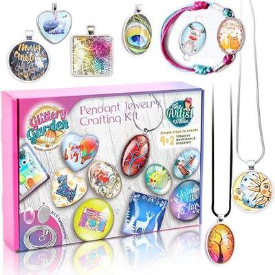Glittery Garden Girls Jewelry Making Kit. Necklace & Bracelet Crafting Set | Pendant Craft Kit with Glass Beads & Charms. Fashion Accessories, Arts Crafts Supplies. Birthday Gift for ages 8-12