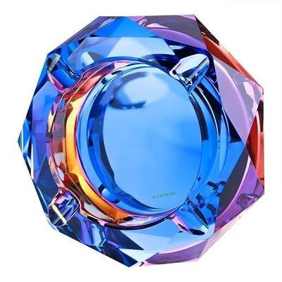 Kaforise Heavy K9 Crystal Ashtray for Cigarettes – Cool Color-Changing Glass Ash Tray for Outdoor Patio & Home Decor – Fancy Geometric Tabletop Accessories, Unique Luxury Gift for Men Smokers (01)