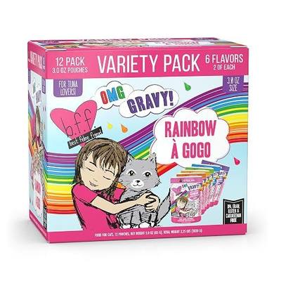 Weruva B.F.F. OMG - Best Feline Friend Oh My Gravy!, Rainbow A Gogo Variety Pack! Cat Food, 3oz Pouch (Pack of 12)