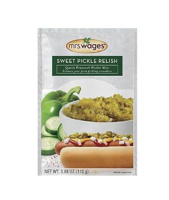 Mrs. Wages Sweet Pickle Relish Quick Process Mix, 12, 4.0 oz packets | Sweet pepper and onion relish mix for crisp, flavorful toppings—perfect for burgers, hot dogs, and classic sides