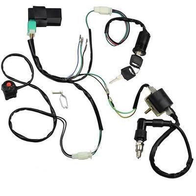 Wire Harness Wiring Loom CDI Ignition Coil Spark Plug Rebuild Kit for 50cc 70cc 90cc 110cc 125cc Stator CDI Coil ATV Quad Bike Buggy Go Kart