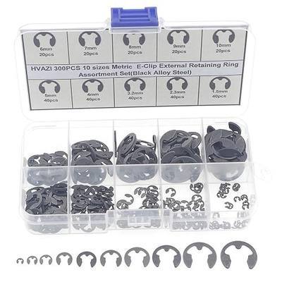 300PCS DIN 6799 Metric 1.5-10mm E-Clip External Retaining Ring Kit | Black Phosphate Carbon Steel E Circlip Snap Rings Shaft Clips for Bearings, Shafts, Gears, Auto, RC, Electronics Repair