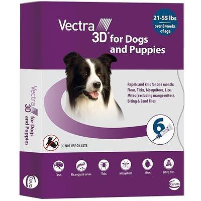 Vectra 3D Flea and Tick Prevention for Medium Dogs 21-55 lbs, 6‑Month | Kills and Repels Fleas, Ticks & Mosquitoes | Fast‑Acting, Waterproof, No Prescription Needed