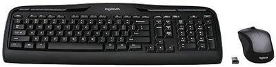 Logitech MK335 Full Size Quiet Wireless Keyboard Mouse Combo - Black/Silver | Full size low-profile quiet keyboard, full size ambidextrous contoured mouse with rubberized side grips, Windows ChromeOS