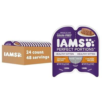IAMS Perfect Portions Healthy Kitten Pate Wet Cat Food, Chicken, 24 Count | Grain-free, Vitamin E immune support, no fillers, made in USA, snap-peel-serve 2.6 oz. twin-pack trays, no artificial flavors