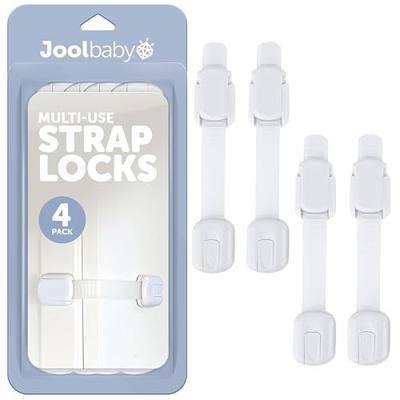Jool Baby Child Safety Strap Locks (4 Pack) Baby Proof Cabinets, Drawers, Fridge, Toilet & Trash Cans – 3M Adhesive Childproof Locks