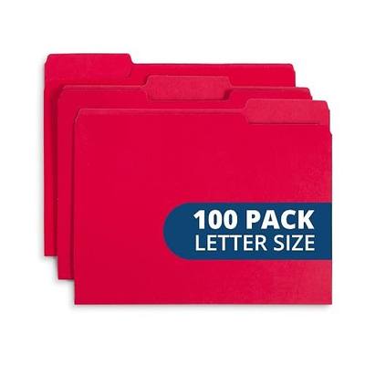 Blue Summit Supplies 100 File Folders, Letter Size, 1/3 Cut Tab, Red | Durable 11pt uncoated paper, 1/3 cut top tab, assorted tab positions, for office, school, and home filing