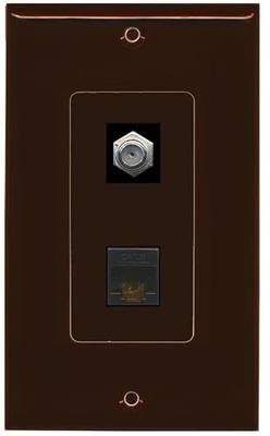 RiteAV - 1 Coax Cable TV F and 1 Cat6 Ethernet Wall Plate Decorative - Brown
