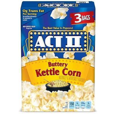 ACT II, Microwave Popcorn, Buttery Kettle Corn, 2.75-oz. Bags, 3 Ct