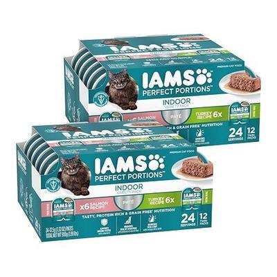 IAMS Perfect Portions Pate Wet Cat Food, Salmon & Turkey, 12 Count, 2-Pack | Grain-free, antioxidant Vitamin E for immunity, prebiotic fiber for digestion, snap-peel-serve 2.6 oz. twin-pack trays