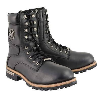 Milwaukee Leather Men's Classic Black Leather Lace-Up Logger Boots w/Side Zipper MBM9095-13