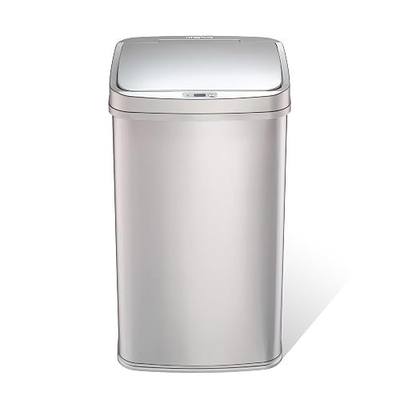 Ninestars 13 Gallon Automatic Trash Can, 50L Touchless Motion Sensor Garbage Can with Odor-Sealing Lid, Rectangular Stainless Steel, Silver Trim