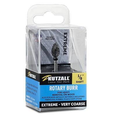 Kutzall Extreme Flame Rotary Burr, 1⁄8" Shaft, Very Coarse- Wood Carving Bit for Dremel, Foredom, DeWalt, Milwaukee. Abrasive Tungsten Carbide, 1⁄4" (6.3mm) Dia. X 1⁄2" (12.7mm) Length FLX-14-EC